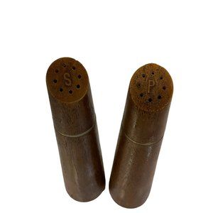 Vintage Salt & Pepper Shaker Mid Century Walnut Wood Brown 6"‎